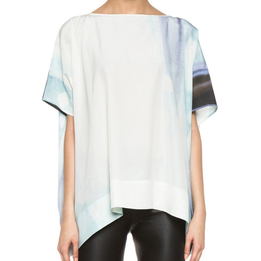 Diane von Furstenberg DVF New Hanky 100% Silk Top Ethereal Blue Size Small EUC